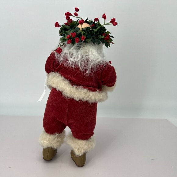 Hallmark Christmas Santa Figurine With Holly Decor‎ In Red Velvet & Fur Outfit - Picture 3 of 6